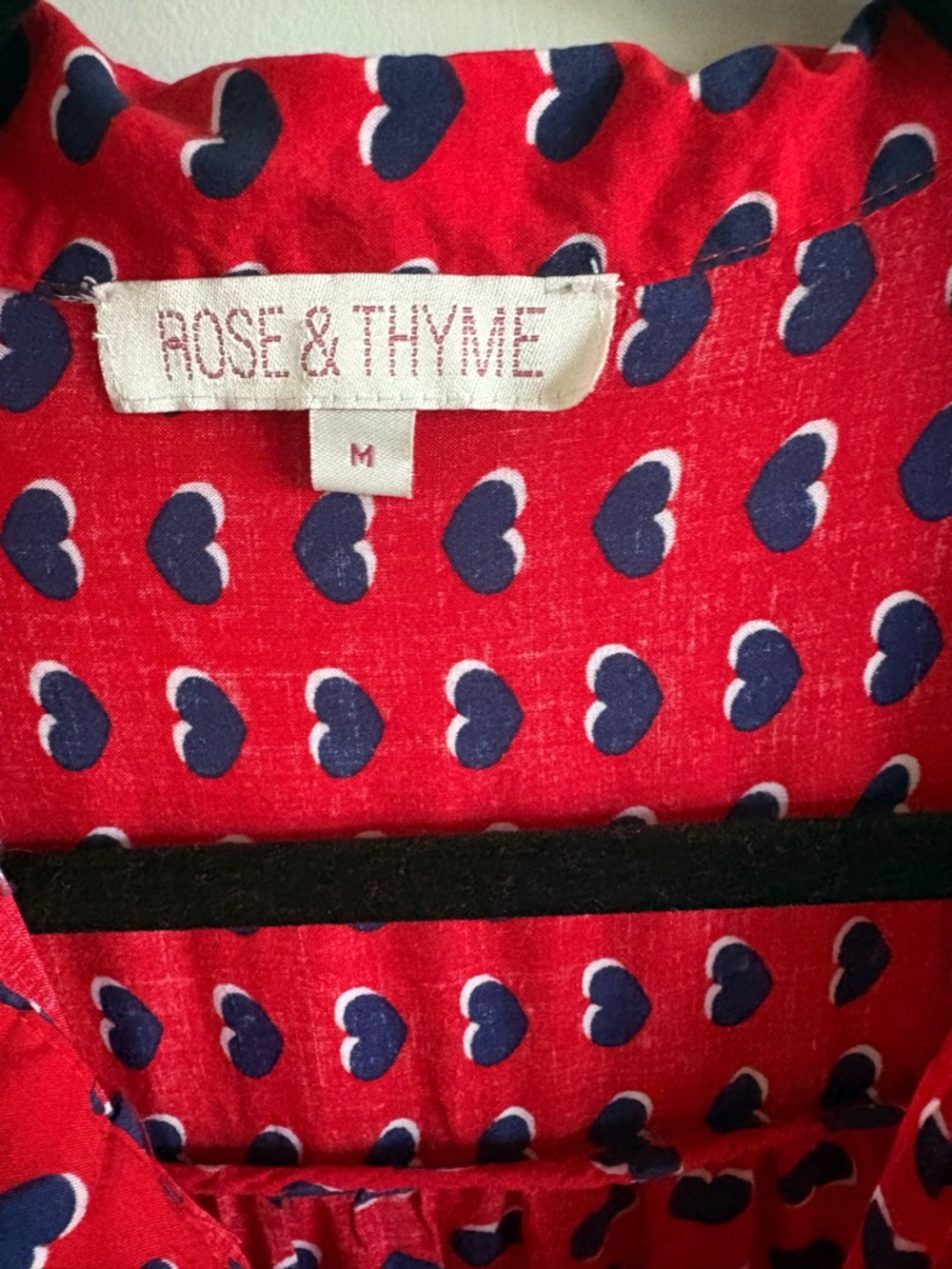 Printed Red Button-Front Blouse with Navy Motif - Picture 2 of 4